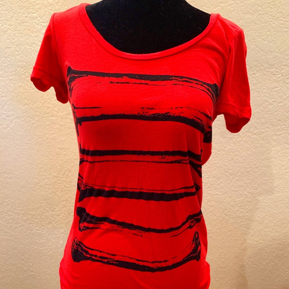 Red T-Shirt w/Bone Print Detail